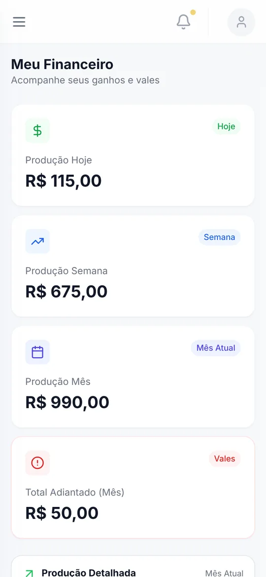Financeiro do barbeiro com a produção da semana e do mês