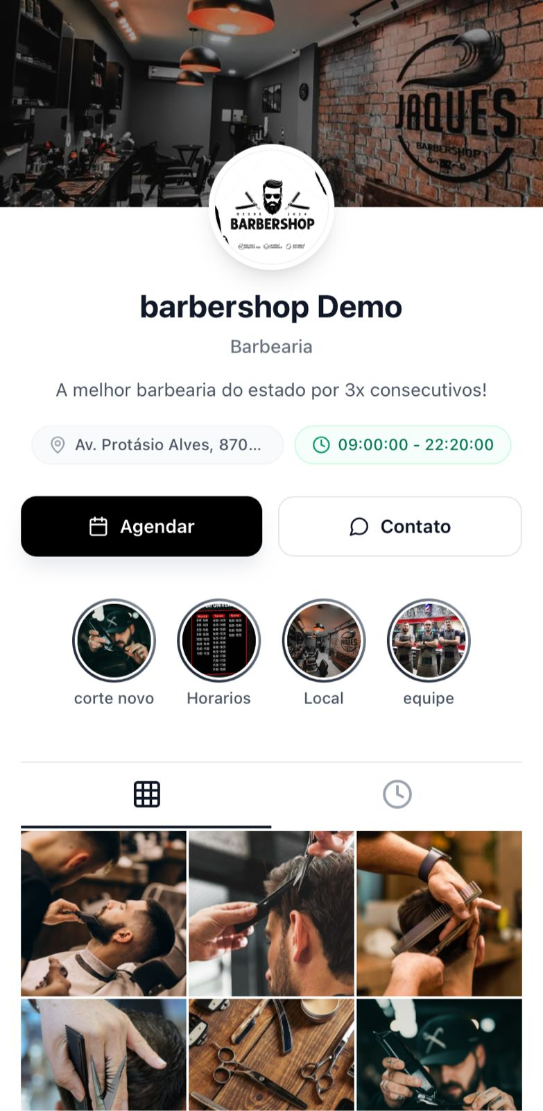 Página pública da barbearia